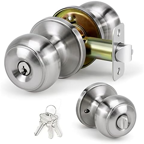 LOQRON Keyed Entry Door Knob for Entrance, Doorknob with Lock and Key for Right and Left Side Front Door, Bedroom,Satin Nickel,1 Pack Cover