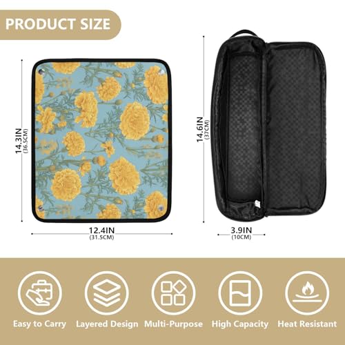 Bolsa de Viaje para Herramientas de Cabello Marigold Flowers Blue con Alfombrilla Resistentes al Calor para Planchas y Rizador miniatura 4