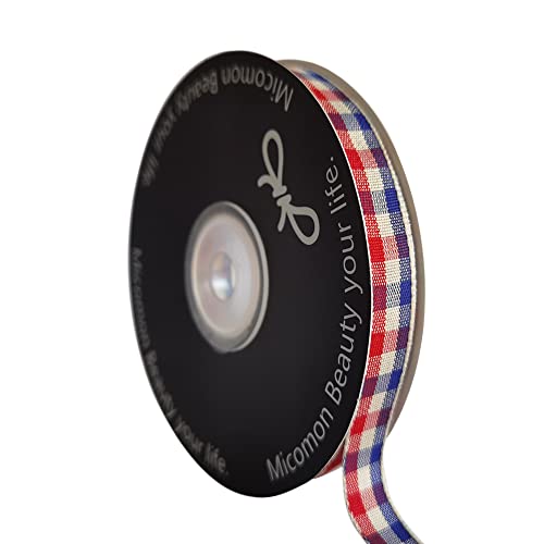 Micomon Gingham Checkered Ribbon - 25 Yards, Red & Blue (3/8") for Christmas Decoration & Gift Packaging