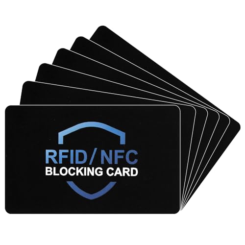 DiULi Tarjeta Anti RFID/NFC, 6 Piezas Tarjetas de Bloqueo RFID, Tarjetas Anti RFID Fraude Protección, Ligero y Portátil, Seguro y Duradero, Adecuado para Uso Diario y Viajes (Tipo A Negro+Azul)