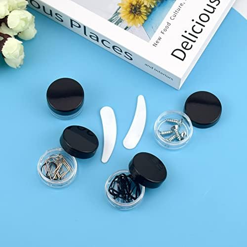20pcs 10 Gram/10ml Jars, Sample Pots, Mini Jars With Lids, Clear Round Plastic Jars With 2 Mini Spatulas For Various Cosmetic Products, Samples Eye Shadow Lip Balm, and Nail Powder (Black)