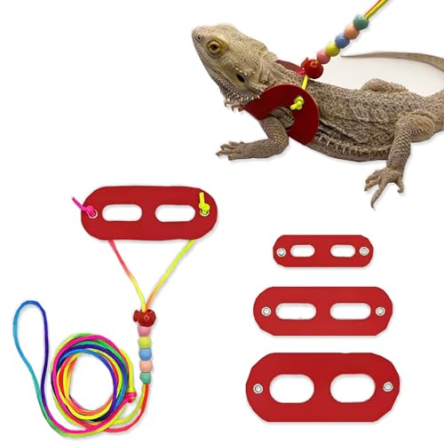 Image of AIITLE Adjustable Bearded Dragon Harness Set - Soft, 3-Size Reptile Leash for Crested Geckos, Iguanas, Guinea Pigs, Rats (Indoor /Outdoor Use, Camping, Parties),Red