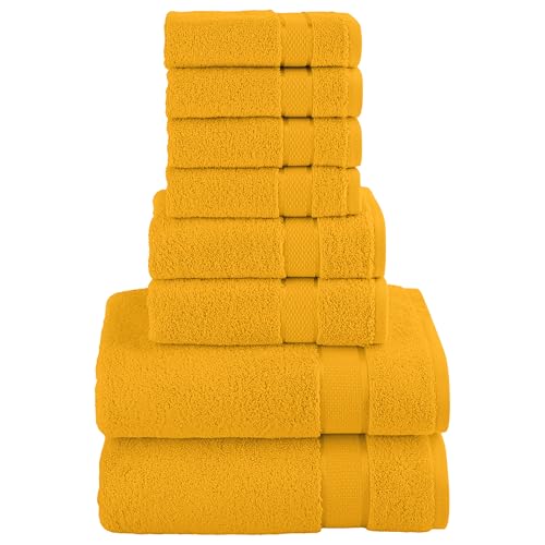 Image of Elegant Comfort Premium Cotton 8-Piece Towel Set, Includes 4 Washcloths, 2 Hand Towels and 2 Bath Towels, 100% Turkish Cotton - Highly Absorbent and Super Soft Towels for Bathroom, Squash