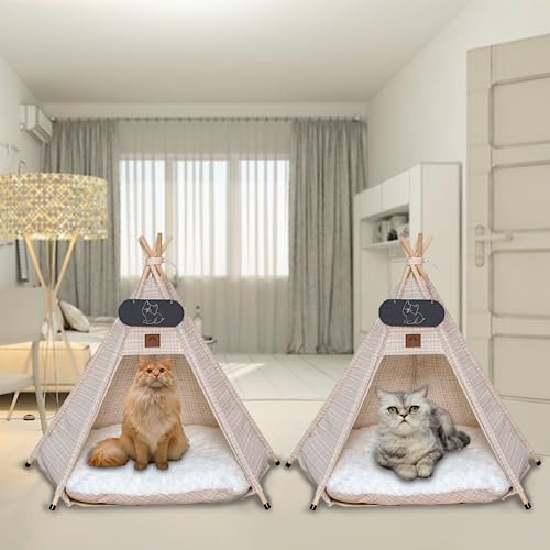 Mooipet Tipi tent voor huisdieren met dubbelzijdig kussen, huisdiertent voor honden/katten, huisdierenhok, afneembaar en wasbaar, hondenhuis voor cavia's, konijnen, hamsters, kittens, 60 x 60 x 70 cm - Afbeelding 4