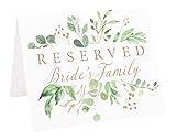 Reserved Wedding Table Sign | Set of 6 Watercolor White and Gold with Eucalyptus Greenery Signs Including Seating for Bride's Family Groom's Family and Wedding Party | Freestanding Double Sided