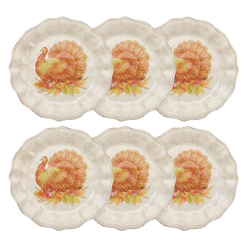 UPware Melamine Dinner Plate Set of 6, BPA-Free Dishwasher Safe Round Plates Dinner Dishes for Main course, Pasta, and Salad, 10.75 Inch Dinner Plates (Glitter Turkey)