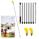 Gutter Cleaning Tools, 10.5 feet Long Gutter Cleaning Tools with 8 Stainless Steel Tubes and 2 Brushes, Gutter Cleaner Ability for Roof Leaves and Debris-Yellow