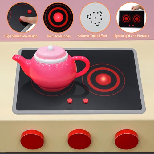 Totority Kids Play Kitchen Appliance Toy Realistic Induction Stove with Sound & Light Play Kitchen Stove Top for Toddlers Portable Pretend Burner for Indoor Outdoor - Image 2