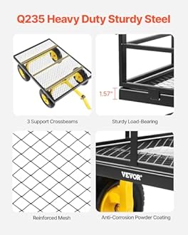 VEVOR 1200 Lbs Steel Garden Cart, Heavy Duty Pullable Garden Wagon Yard Cart, 2 in 1 Outdoor Metal Utility Wagon Yard Trailer with 13" All Terrain Tires, Mesh Removable Sides and 180°Rotating Handle