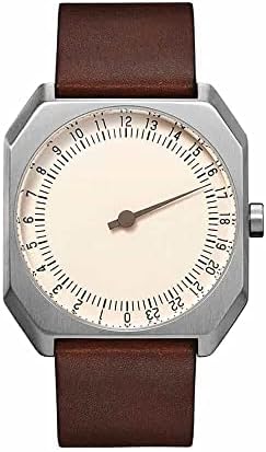 slow Jo 17 - Swiss Made one-hand 24 hour watch - Silver with dark brown leather band