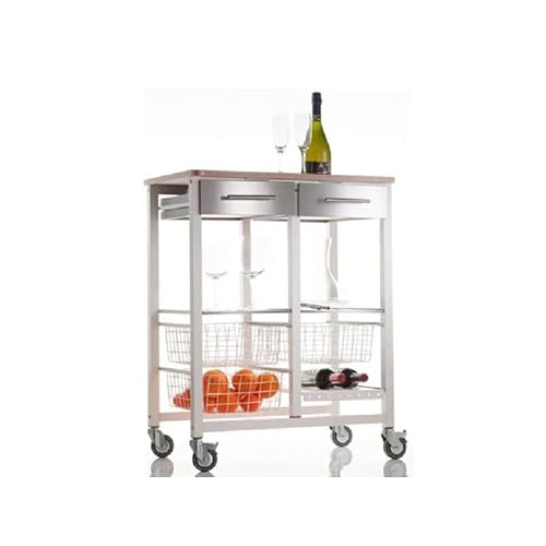 DON HIERRO - Chariot de Cuisine Onda Doble – Chariot métallique Double avec 3 paniers, 2 tiroirs, Porte-Bouteilles-