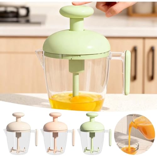 Ergonomic Multi-blade Manual Egg Mixer, Semi Automatic Whisk, Hand Mixers Push Whisks, Milk Frother, Cream Whip, Pancake Batter Mixer, Professional Kitchen Appliance for Whisking (light green) - Thumbnail 7