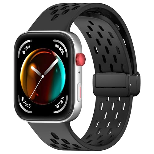 Sport Band Compatible for Huawei Watch Fit3, Waterproof Breathable Silicone Strap Wristbands for Watch Fit3 Smartwatch Women Men (Black)