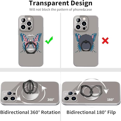 Image of KolorFish Transparent Phone Ring Stand Holder Mobile Phone Ring Holder Finger Grip 360 Degree Rotation (Pack of 2) Black Round