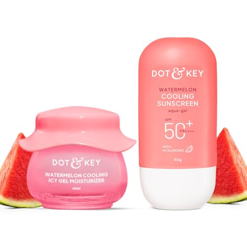 Image of Dot & Key Watermelon Luminous Skin Care Combo (Watermelon Sunscreen SPF 50 PA+++ 50gm & Watermelon Moisturizer 60 ml) | For Normal, Oily & Combination Skin | Controls Excess Oil | For UV /UVA Protect