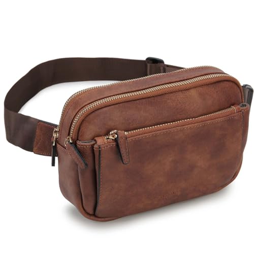 VX VONXURY Bauchtasche Damen Mode PU Leder Umhängetasche Damen Klein Gürteltasche Hüfttasche Herren Crossbody Sling Bag mit Verstellbarer Schultergurt für Sports Laufen Radfahren Braun