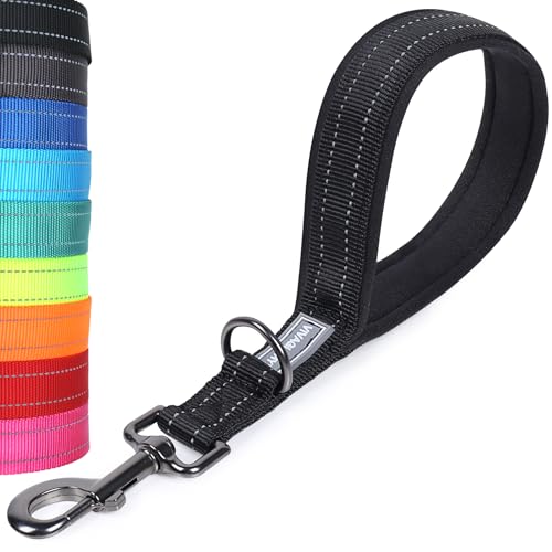 Vivaglory Guinzaglio corto per cani con manico imbottito doppia fettuccia in nylon riflettente per addestramento guinzaglio per cani di taglia media e grande 12 Inch