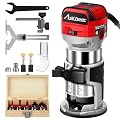 Avid Power 6.5-Amp 1.25 HP Compact Router with Fixed Base, 5 Trim Router Bits, Variable Speed, Edge Guide, Roller Guide and Dust Hood, Avid Power