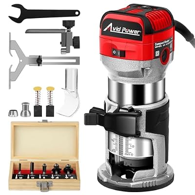 Avid Power 6.5-Amp 1.25 HP Compact Router with Fixed Base, 5 Trim Router Bits, Variable Speed, Edge Guide, Roller Guide and Dust Hood, Avid Power