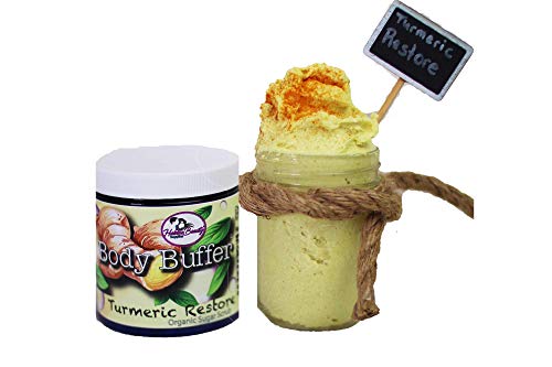 Whipped Turmeric & Sugar Body Buffer | 100% Organic | Whipped Sugar Scrub | 8 Ounce Exfoliating Sugar Scrub | Lemongrass & Mango Scented Body Scrub | Foaming Bath Butter Scrub | Habbie Beauty Supplies #TOP4