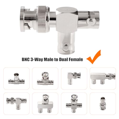 KUOQIY 2 PCS Copper 3-Way BNC Male to Dual Female Adapter, T-Type BNC RF Coaxial Connector for Coaxial Cable, CCTV, Antenna - Image 5