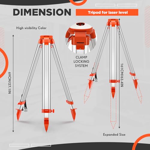 Saysurey Aluminum Survey Tripod Heavy Duty Construction Laser Level Tripod Stand with 5/8"-11 Thread Flat Head Quick Clamp Transit for Automatic Optical Level, Built in Strap by Saysurey - Image 2