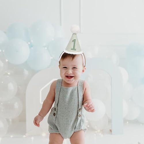Sherkarmiu Green Checkered Fabric Baby First Birthday Hat (Unisex) by Sherkarmiu - Image 3