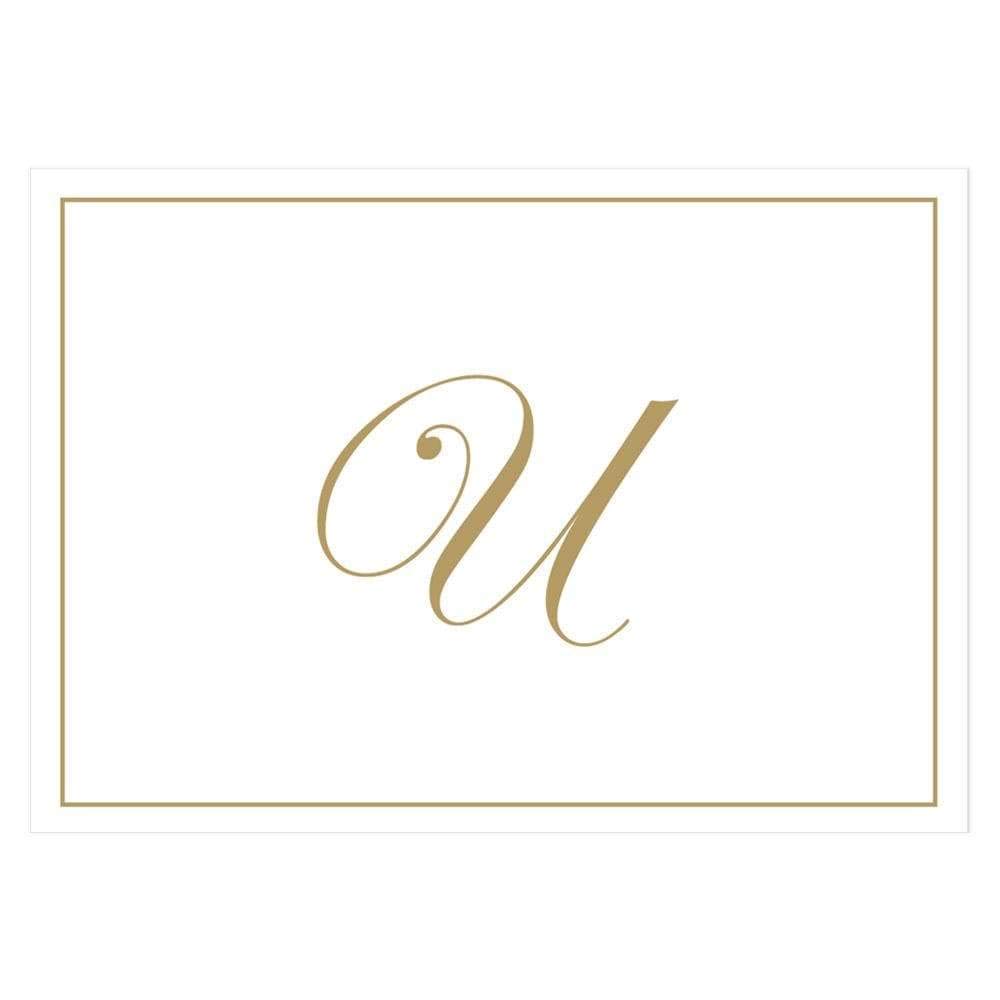 Caspari Gold Embossed Initials Boxed Note Cards in Letter U, 8 Cards &amp; Envelopes