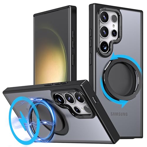 Image of iFAST Premium Back Cover Case Compatible with Galaxy S24 Ultra Soft Shokproof TPU and Hard Polycarbonate (PC) (360 rotatable Ring | Black)