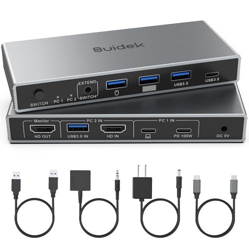 USB-C/HDMI KVM Switch for 2 Computers 4K Aluminum