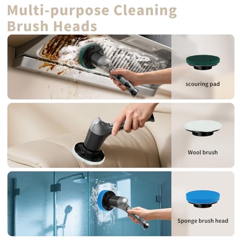 Image of Electric Spin Scrubber, Cordless Power Dish Scrubber Brush, Type-C Fast Charging with LED Power Display, 3 Speeds, 6 Replaceable Heads for Cleaning Kitchen Stove /Bowl /Sink /Corner /Tile /Grout (Grey)