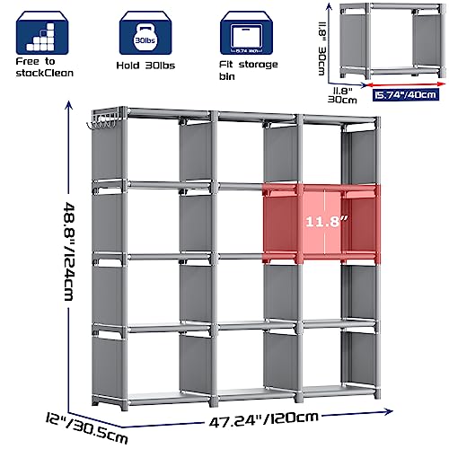 Mavivegue Bookshelf,12 Cube Storage Organizer,Book Shelf Organizer,Tall Bookcase Shelf,Grey Cube Shelf For Bedroom,Home Office #TOP2