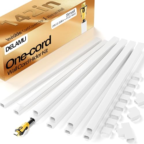 Delamu Cord Hider, 142in Cable Hider, One-Cord Cord Covers for Wall, Paintable Cable Cover Raceway, 10 x 14.2in L x 0.59in W x 0.4in H, White by Delamu - Used condition - CA$22.42