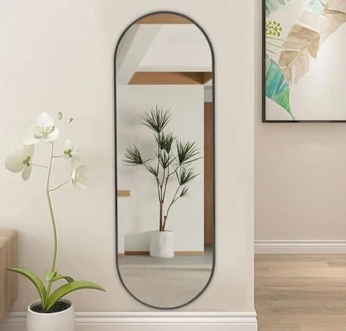Wall Mirror Semi Oval Shape, Glass, 9x18 Inch, No Drill Required,...