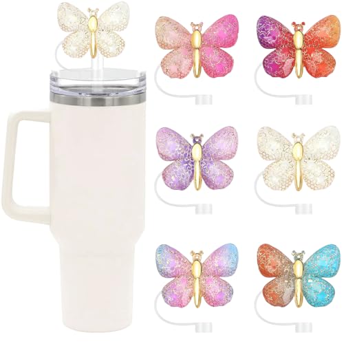SEMATA 6PCS Cute Butterfly Straw Cover Cap for Stanley Cup Accessories