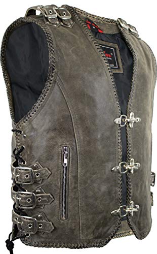 MDM Chaleco de piel con un águila en relieve en color gris.