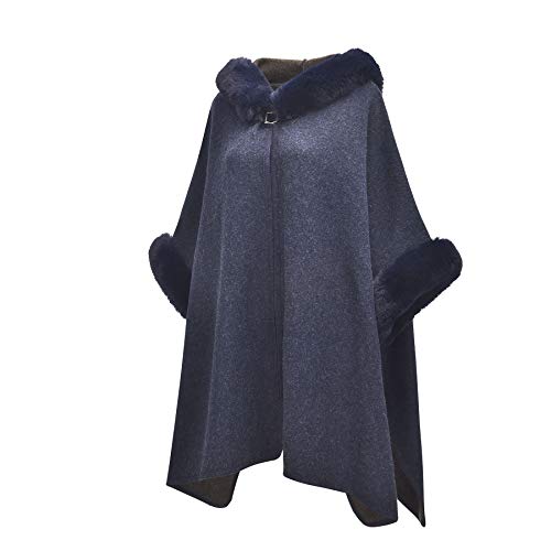 Image of ZLYC Women Winter Fashion Faux Fur Trim Layers Hooded Cardigan Warm Cape Sweater Cloak