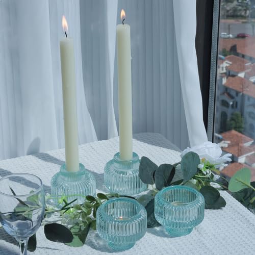 Woho Light Blue Candlesick Holders Set of 4 for Taper view 4