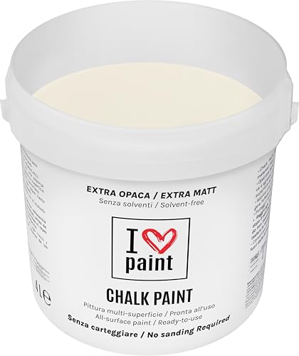I LOVE CHALK PAINT Colore Avorio 4 Litri - Senza Carteggiare Colora Mobili, Pareti e Oggetti - Senza solventi e formaldeide – Inodore a base di acqua