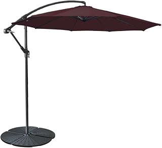 Green Bay 3m Cantilever Banana Parasol Hanging Parasol with Crank Handle Wine + Parasol Base