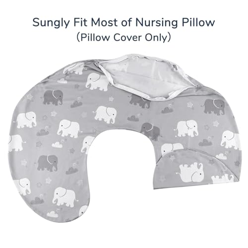 Image of Nursing Pillow Cover, Elephant Breastfeeding Pillow Slipcover for Baby Boys & Girls, Animal Nursing Pillow Case for Newborn, Soft Fabric Fits Snug On Infant, Washable & Breathable (ONLY COVER)