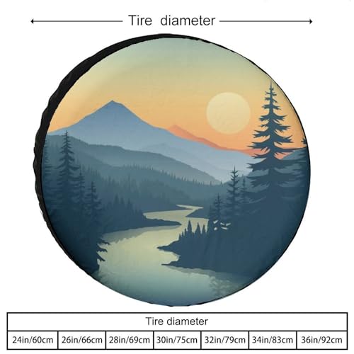 Image of Heavy Duty Spare Tire Cover 15 Inch Mountain Adventure Polyester Universal Spare Wheel Tire Cover Wheel Covers Camp with Mountain for Fit for SUV Truck Travel Trailer