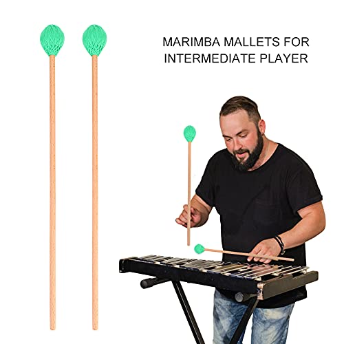 Teuopioe Marimba Mallets, 1 Pair Wool Head Keyboard With Beech Handle Medium Hard For Percussion Marimba Playing(Green) #TOP1