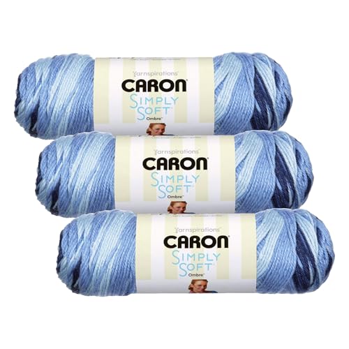 Image of Caron Simply Soft Ombre Yarn (4) Medium Gauge 100% Acrylic - 5oz - Sat Blue Jeans - Machine Wash & Dry (Pack of 3)