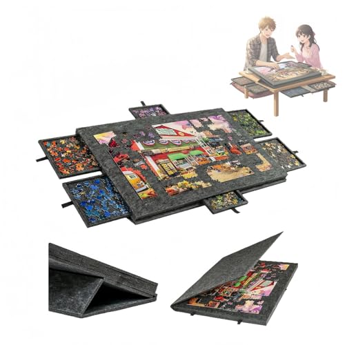 Starshine パズルボード ジグソーパズル テーブル 折り畳み 滑り止め付き 蓋付き携帯用 1000/1500/2000 ジグソーパズル 作業台 フレーム 収納 6つ引き出し付き 角度調整可能 軽量 キッズ用ポータブルフェルトマット パズルパッド プ