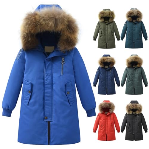 Boys Girls Long Winter Warm Puffer Down Coat Kids Faux Furry Hooded Down Jacket Outerwear (Mint Green, 7-8 Years)4
