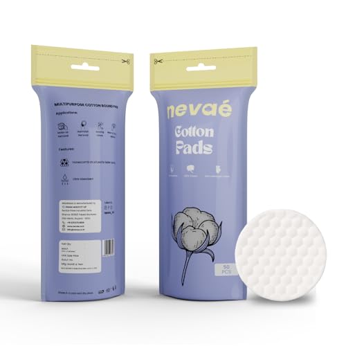 Image of Nevae Cotton Pads for Face (100 pcs) | 100% Pure Cotton | Soft, Lint-Free, Double Sided | Makeup Remover, Toner & Skincare Use | Pack of 2 (50 Pcs each)