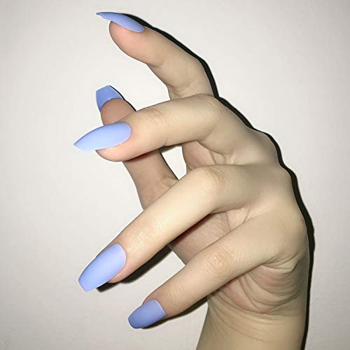 Belicey Press On Matte Nails Blue Coffin Nail Medium False Nails Full Cover Acrylic Nails Tips For Women Girls 24Pcs(Sky Blue) #TOP6