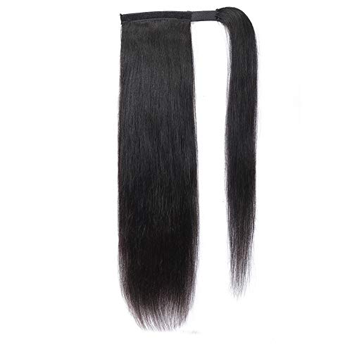 Straight Human Hair Ponytail Clip in Extensions, 100% Unprocessed Brazilian Virgin Hair Magic Strap Wrap Around Ponytails, Magic Paste with Comb Clip on Long Silky Straight Pony Tail (12")