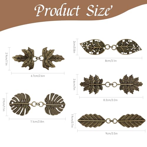 CLINTT 5Pcs Vintage Leaf-Shaped Sweater Clips – Elegant Cape Cloak Fasteners for Dresses and Cardigans in Antique Bronze - Image 2